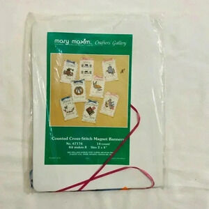 Mary Maxim Needle Work Cross Stitch Magnet Banners Country Decor